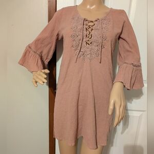 O'Neill Dusty Pink Saltwater Solids Cover-Up/Mini Dress/Tunic-small
